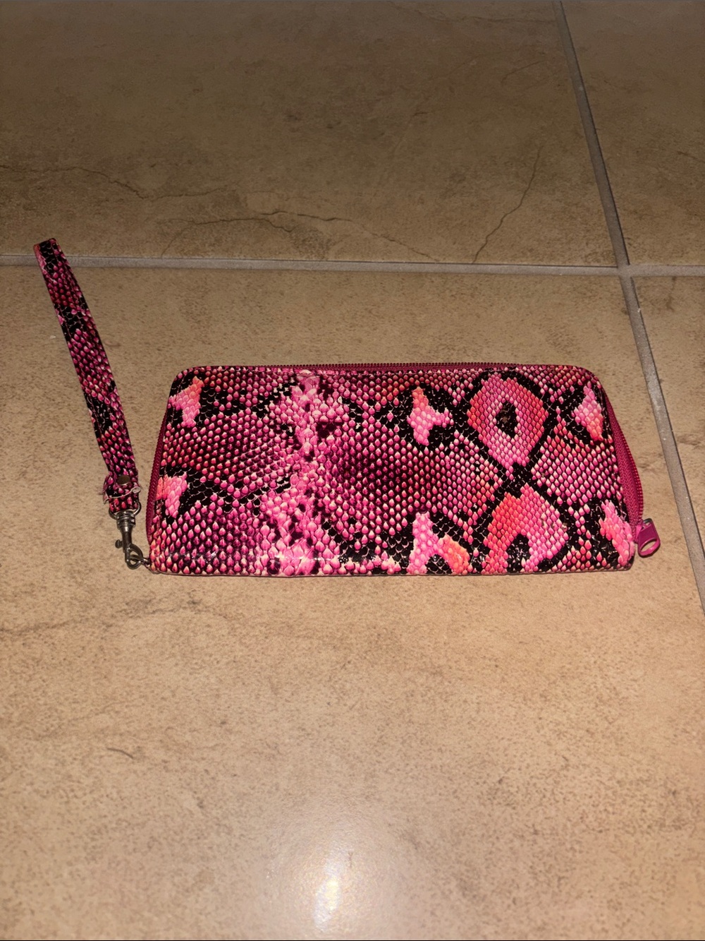 Pink Snake-Print Wristlet Clutch